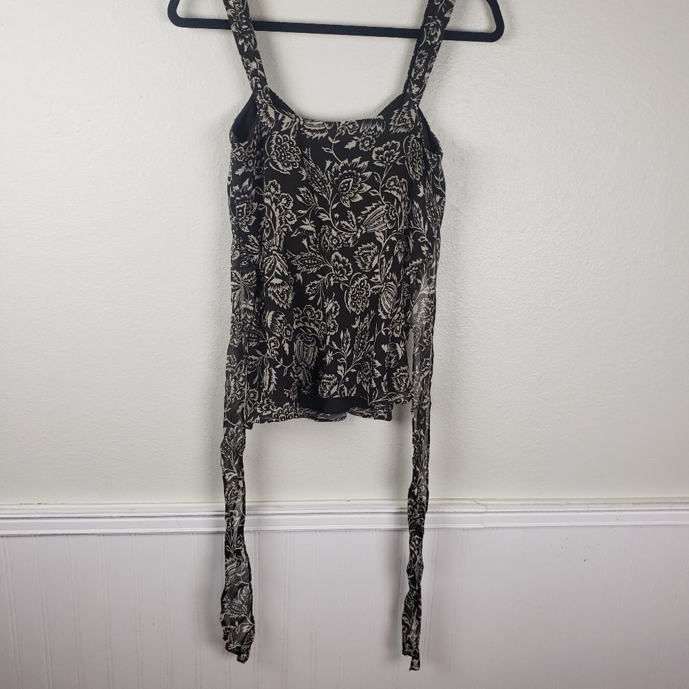 Women's Ann Taylor Brown Chiffon Floral Ruched Business Casual Attire Size 02 - Picture 6 of 11
